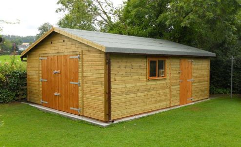 14ft wide x 20ft deep Warwick Buildings Workroom with a Standard Personal Door and Windows. Customer choices include an additional set of Barn Style Double Doors and the Self Build Option 
